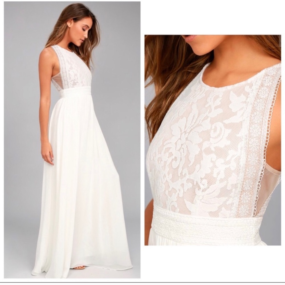 Lulu’s Forever Always White Lace Maxi Dress M